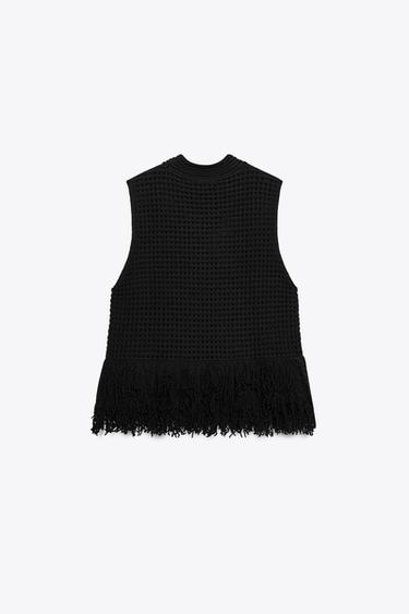 TOP PUNTO CUADRILLÉ FLECOS - Negro de Zara