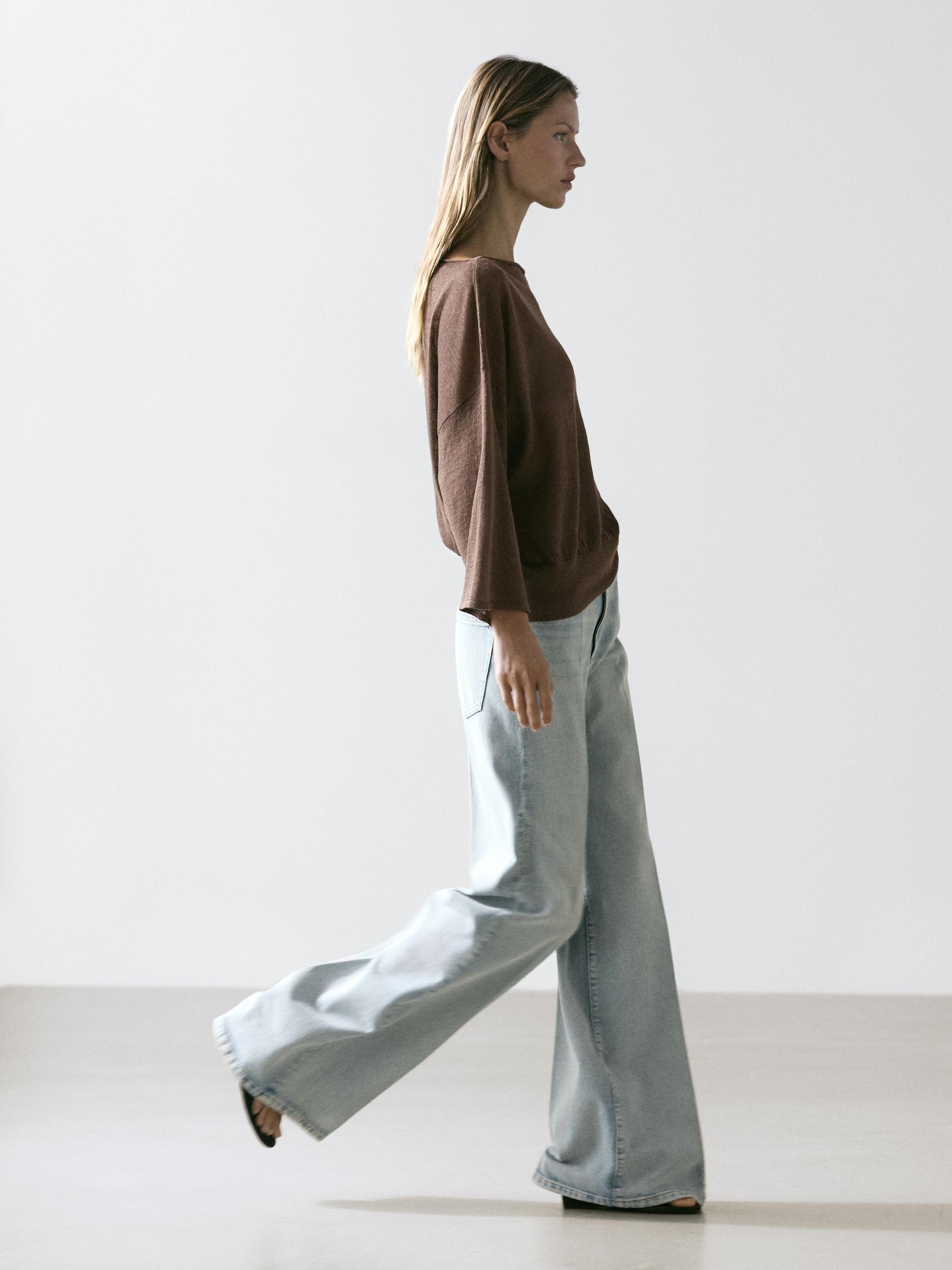 Linen knit boat neck T-shirt