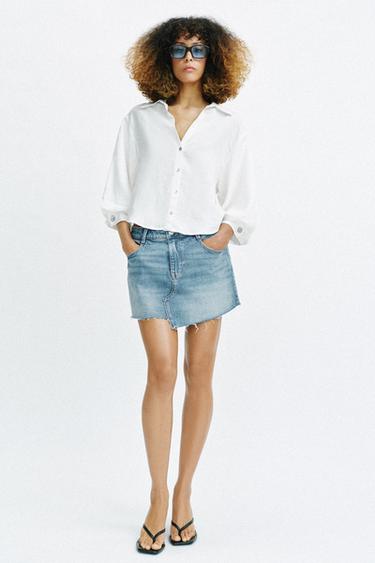 Z1975 DENIM SKORT WITH RAW HEM - Mid-blue by Zara