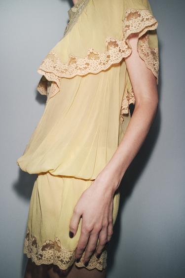 TULLE JUMPSUIT WITH EMBROIDERY AND BEADS - Yellow by Zara - Image 4