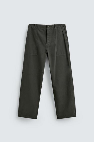 PANTALON COUPE DÉCONTRACTÉE À PASSANTS - Marron de Zara