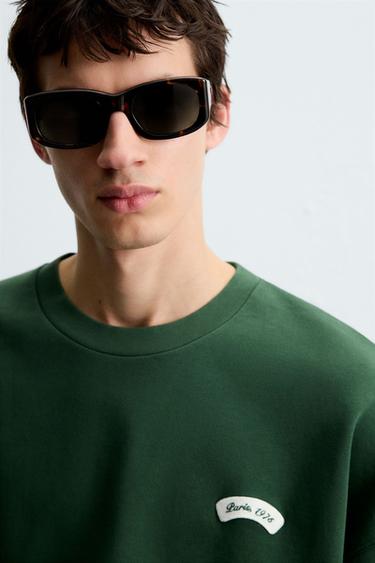 SWEATSHIRT WITH CONTRAST PATCH - Green by Zara - Image 4