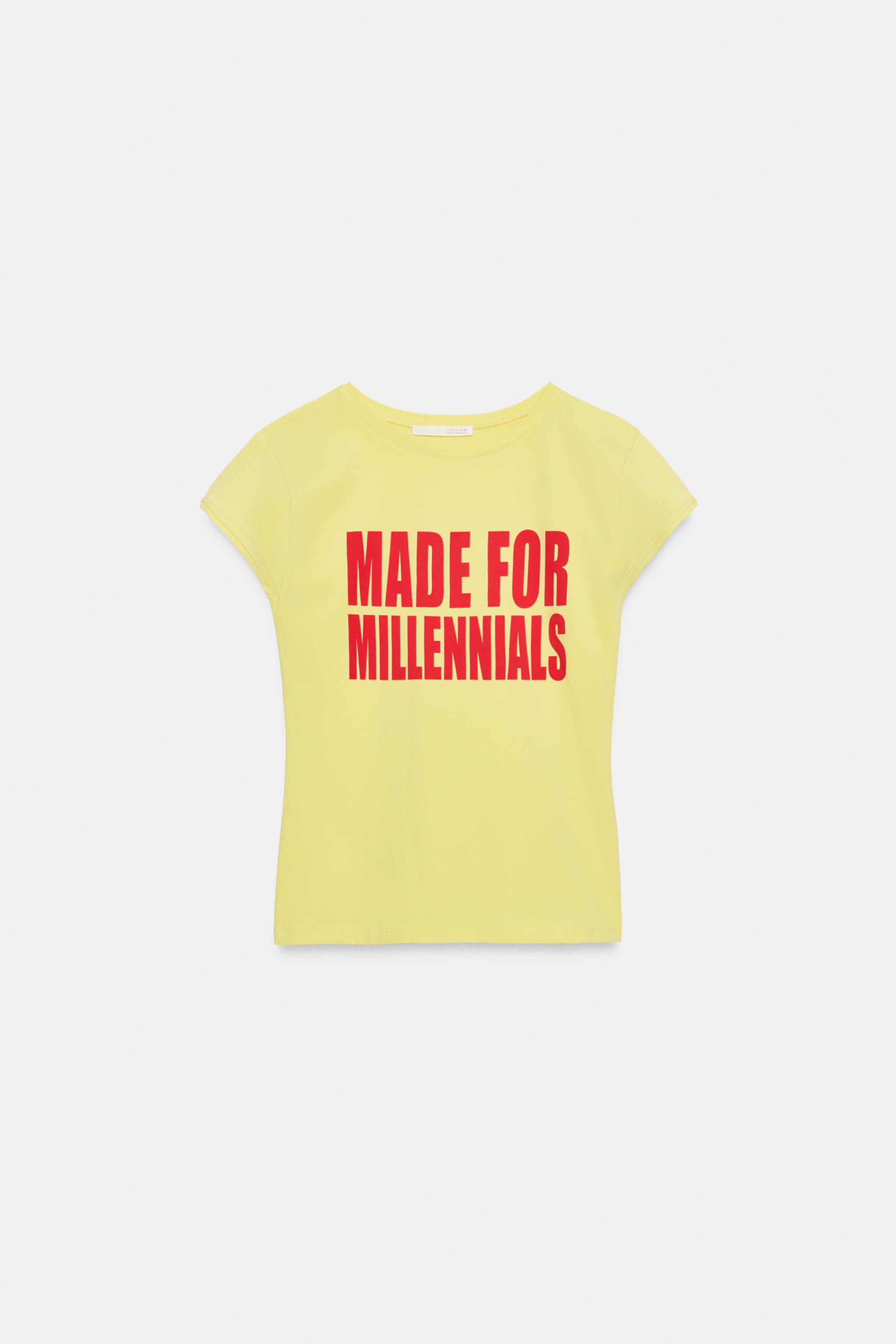 Zara SLOGANLI KISA KOLLU T-SHIRT görsel 4