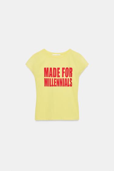SHORT SLEEVE SLOGAN T-SHIRT - Yellow by Zara