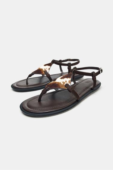 ANIMAL PRINT LEATHER AND SHEEPSKIN SANDALS - Multicoloured by Zara - Image 3