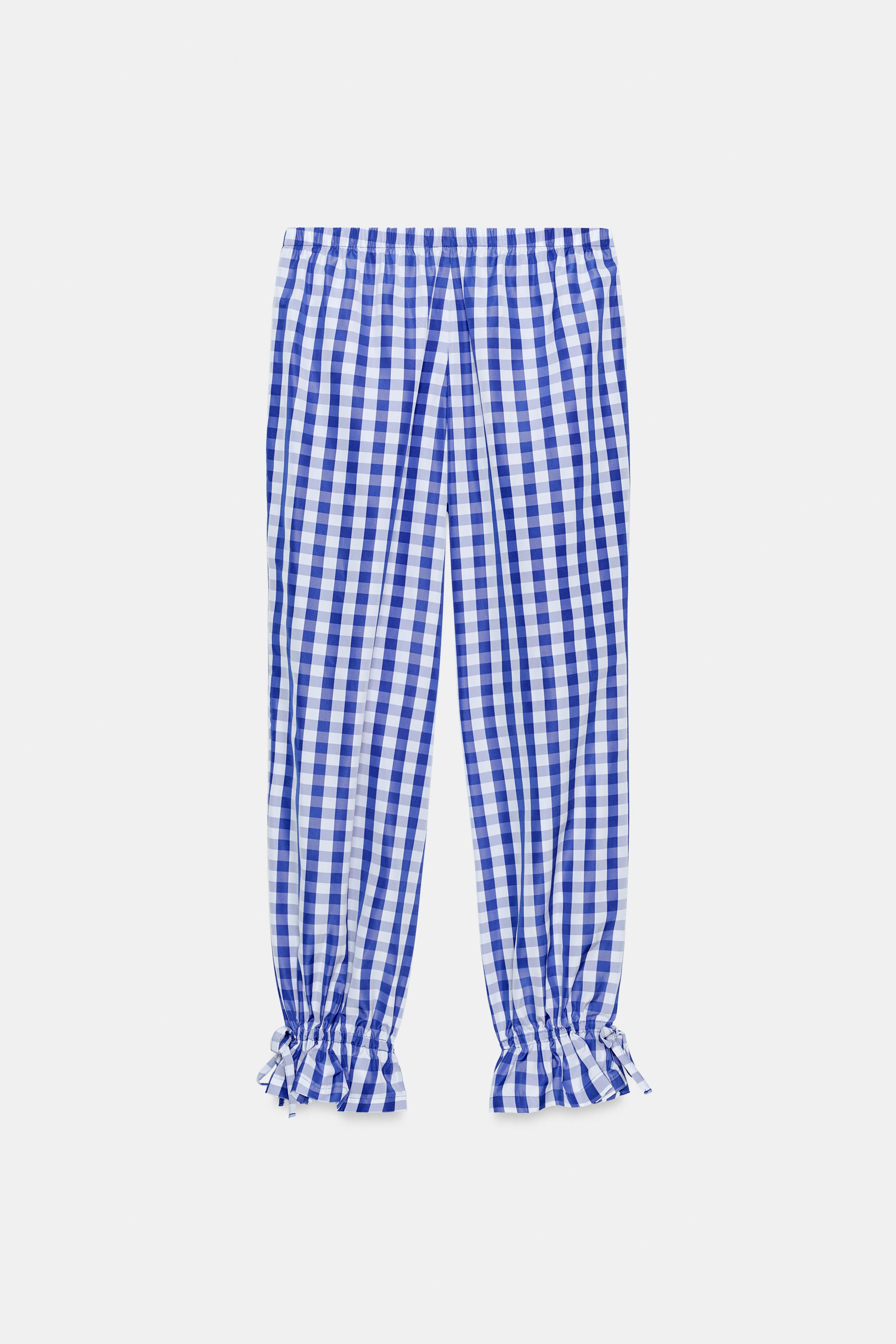 ナイロンギンガムチェック柄パンツ - 青色/白色 | ZARA Japan / 日本
