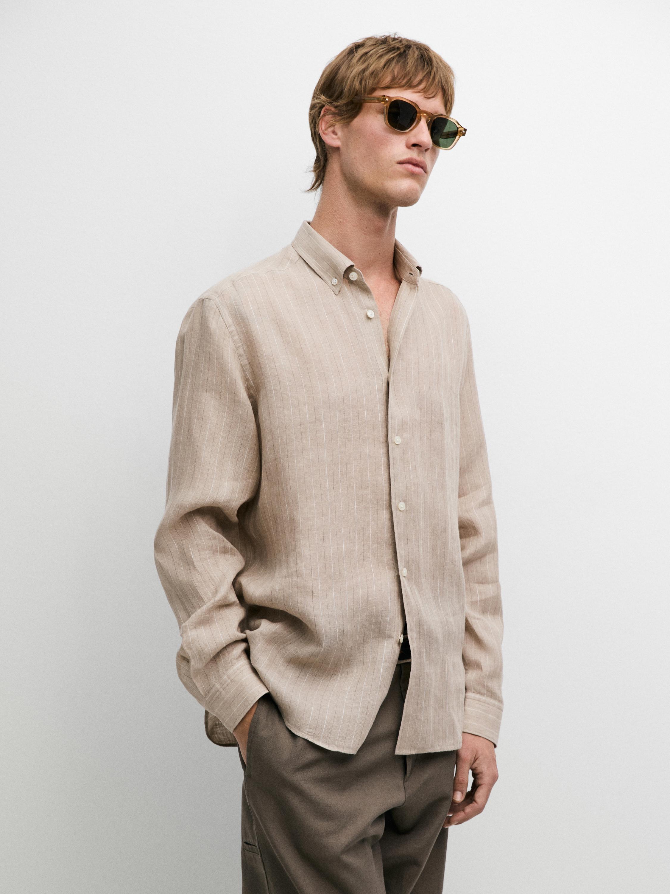 100% linen striped slim fit shirt