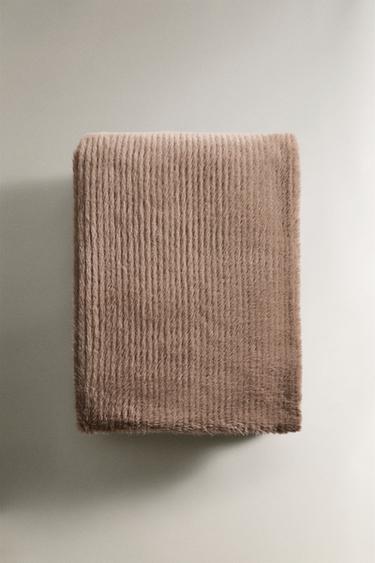 MANTA PELO TEXTURA LÍNEAS - Marrón / Topo de Zara