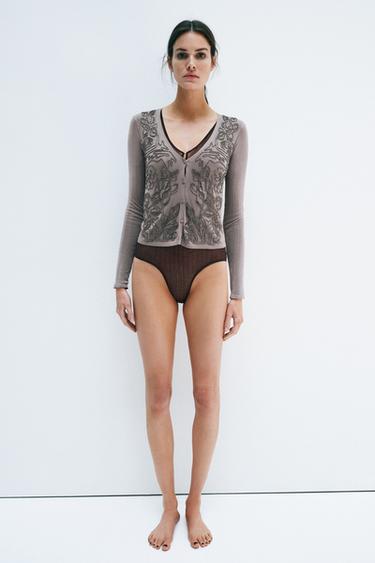 Zara FINE KNIT BEADED JACKET - Anthracite grey - Image 0