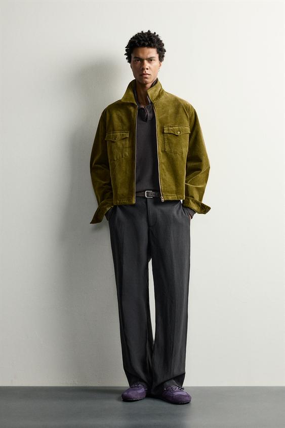 CROPPED FIT CORDUROY OVERSHIRT - Olive green by Zara - Image 0