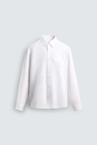 Zara REGULAR FIT LINEN - COTTON SHIRT - White