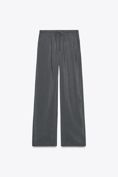 Zara FLOWY PALAZZO PANTS - Blue marl