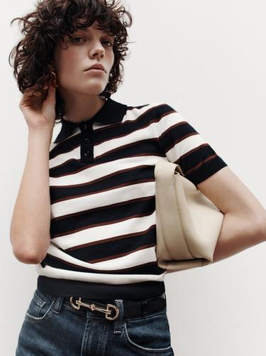 Jersey polo punto rayas - Marino de Zara