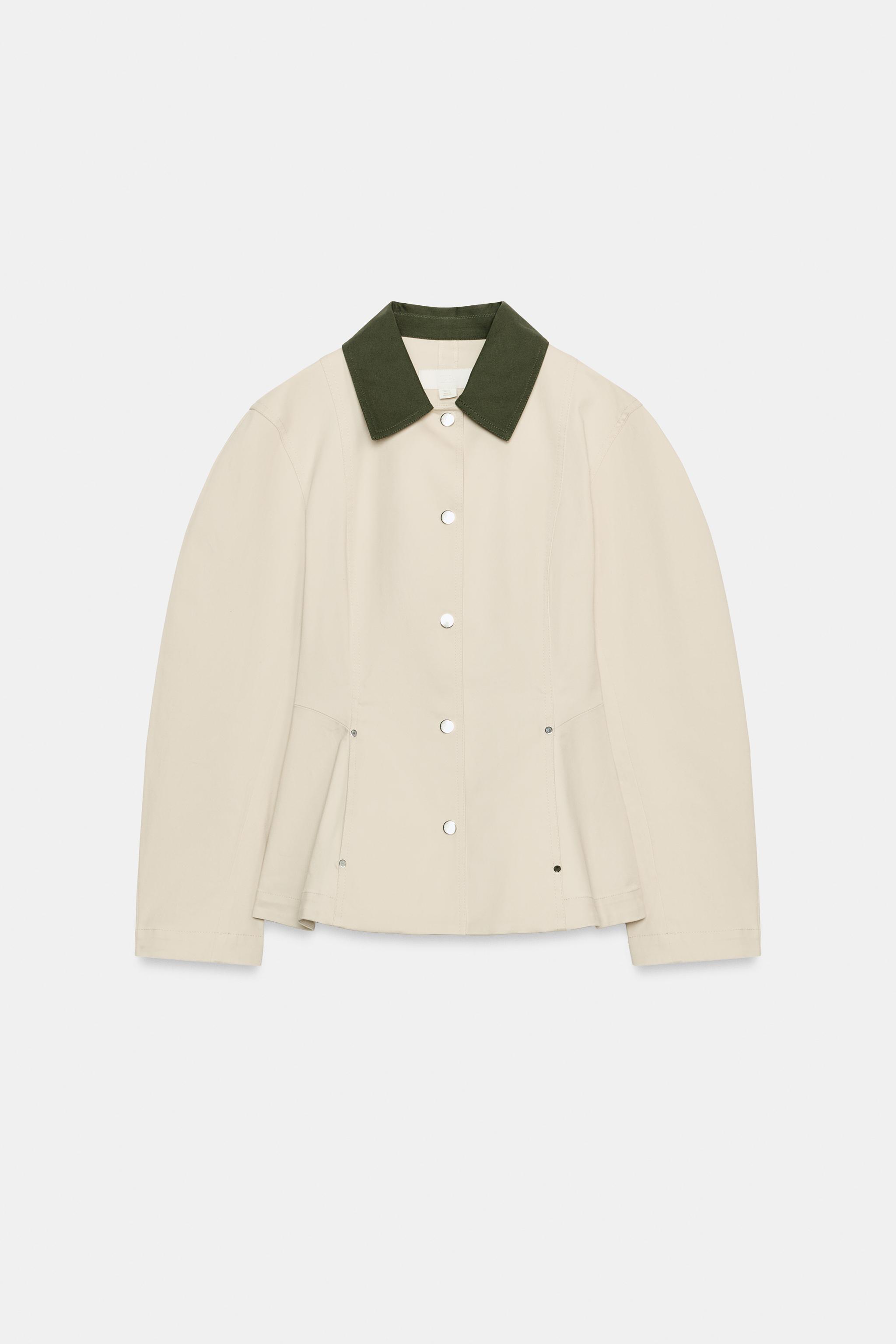 CONTRAST COLLAR PEPLUM JACKET