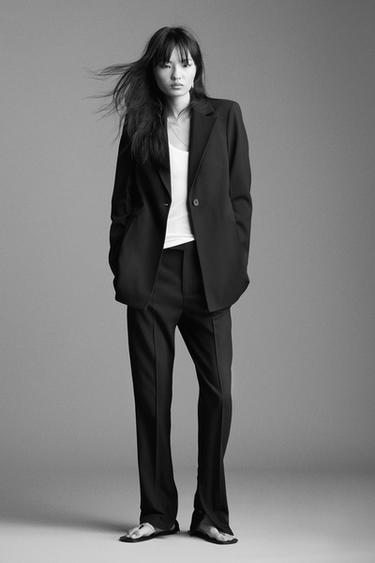 Zara ZW COLLECTION LIMITED EDITION WOOL BLEND SLIM PANTS - Black