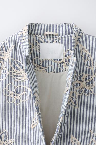 EMBROIDERED STRIPED BOMBER JACKET - Blue/White by Zara - Image 6