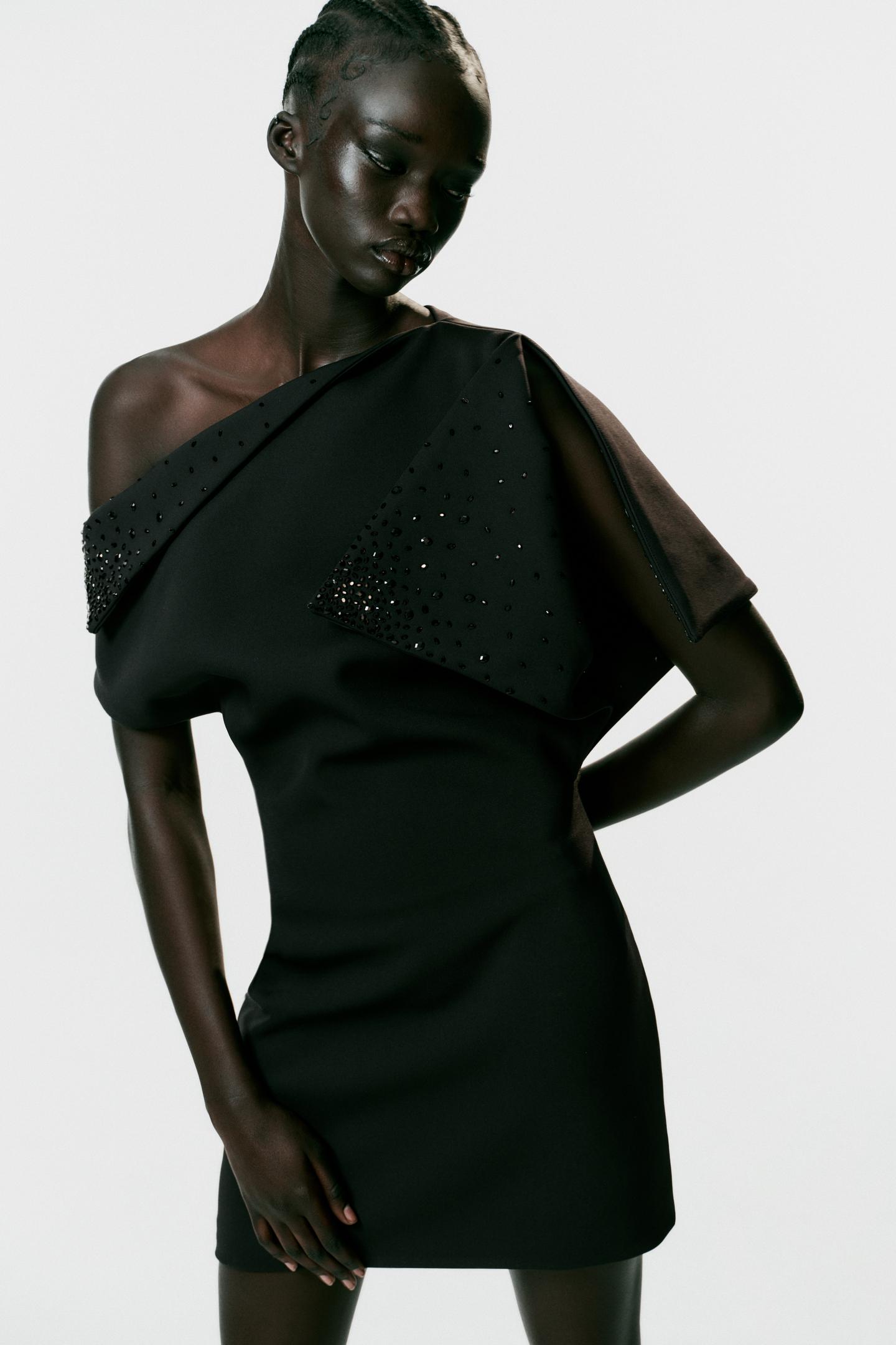 Женское платье Zara Asymmetric Glitter Mini, цвет: Чёрный — фото 2