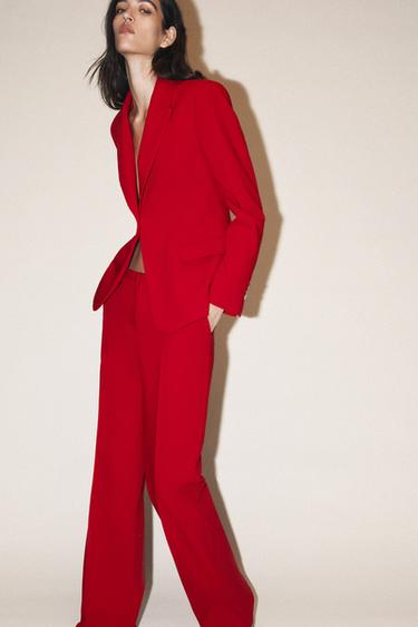 FITTED BLAZER WITH SHOULDER PADS - Red by Zara - Image 3