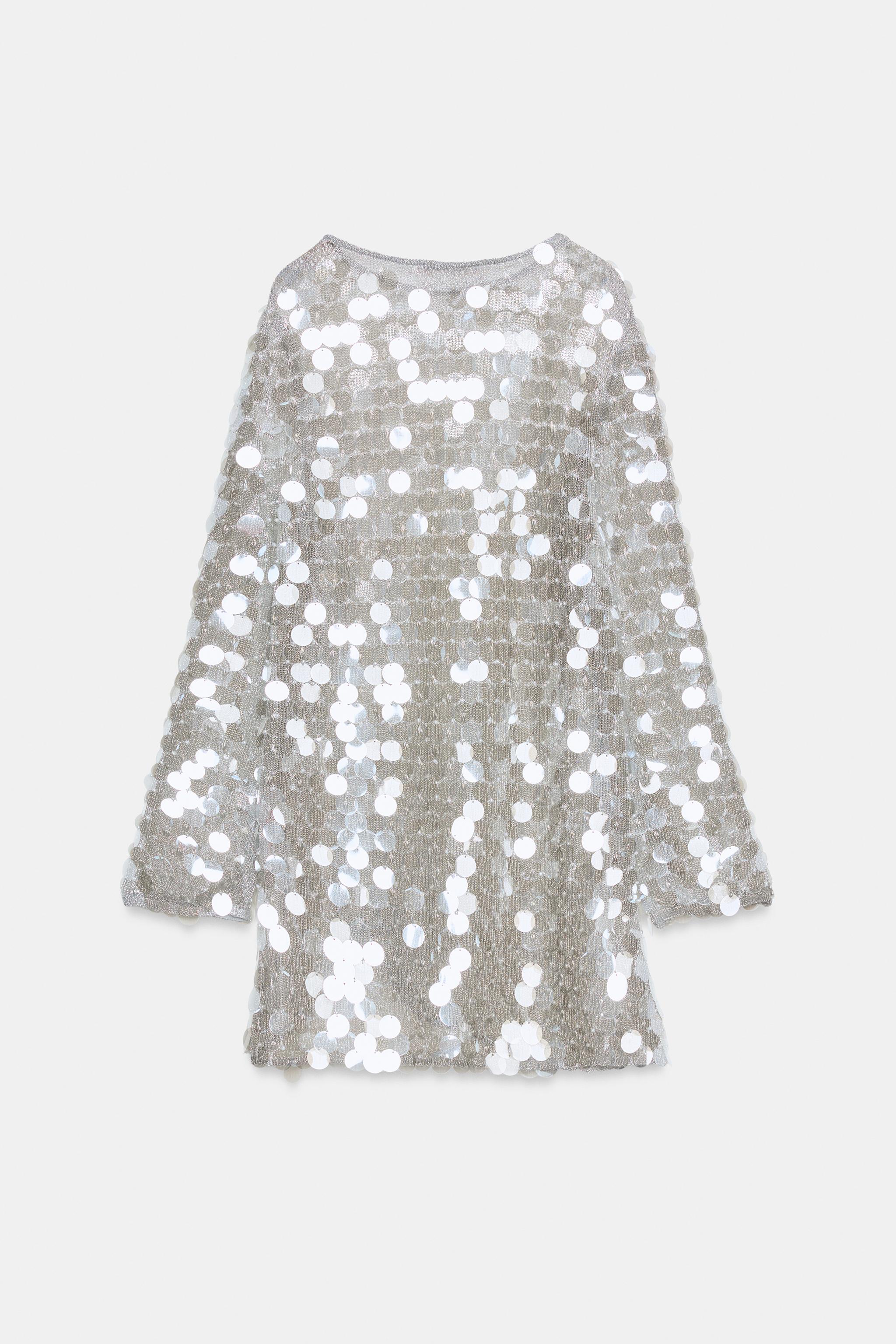 SEQUIN PEARL KNIT MINI DRESS - Silver | ZARA United States