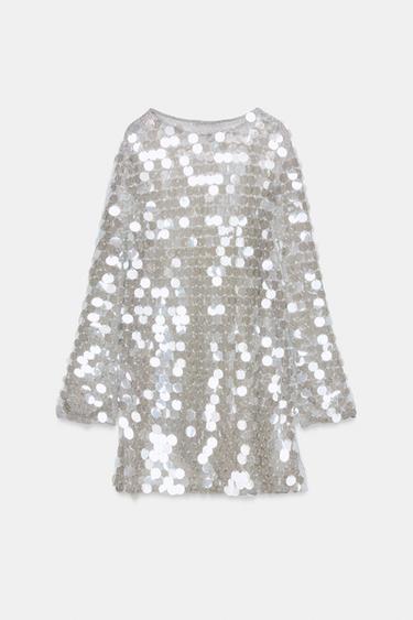 ROBE COURTE EN MAILLE PAILLETTES ET PERLES - Argent de Zara - Image 6