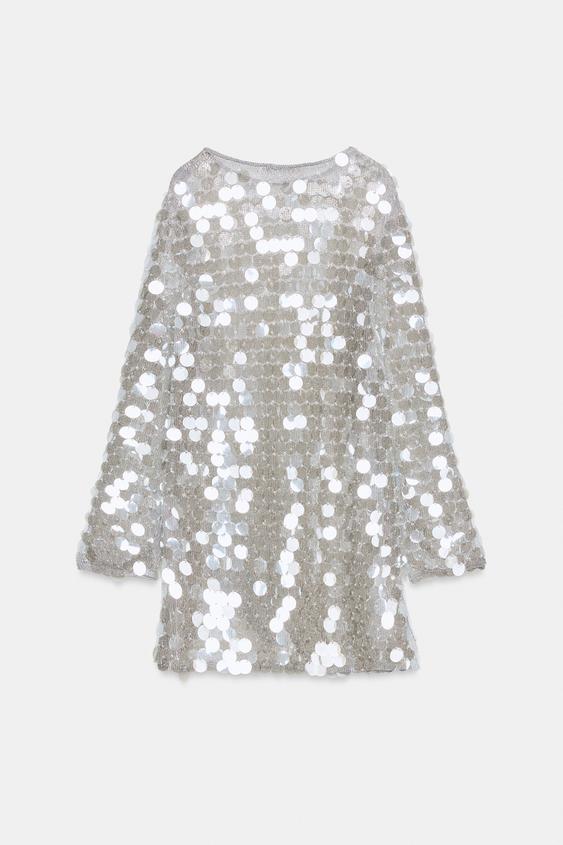 zara silver knit dress METALLIC THREAD KNIT HALTER DRESS - Silver