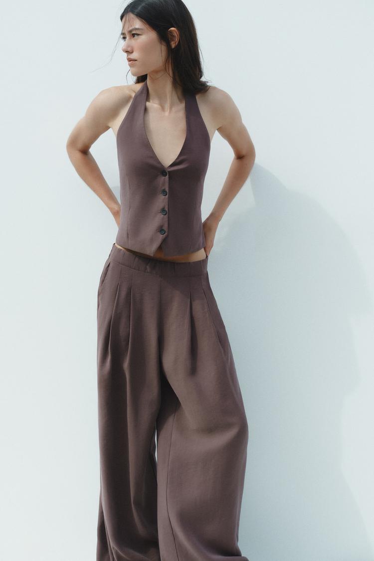 HALTER WAISTCOAT WITH TIE Aubergine ZARA South Africa