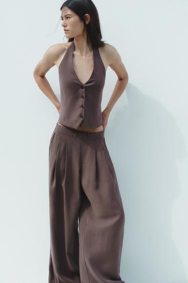 HALTER WAISTCOAT WITH TIE - Aubergine by Zara - Image 0