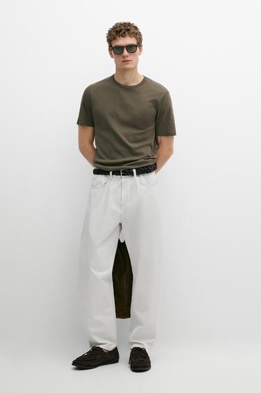 Zara 100% cotton short-sleeve T-shirt - Khaki - Image 0