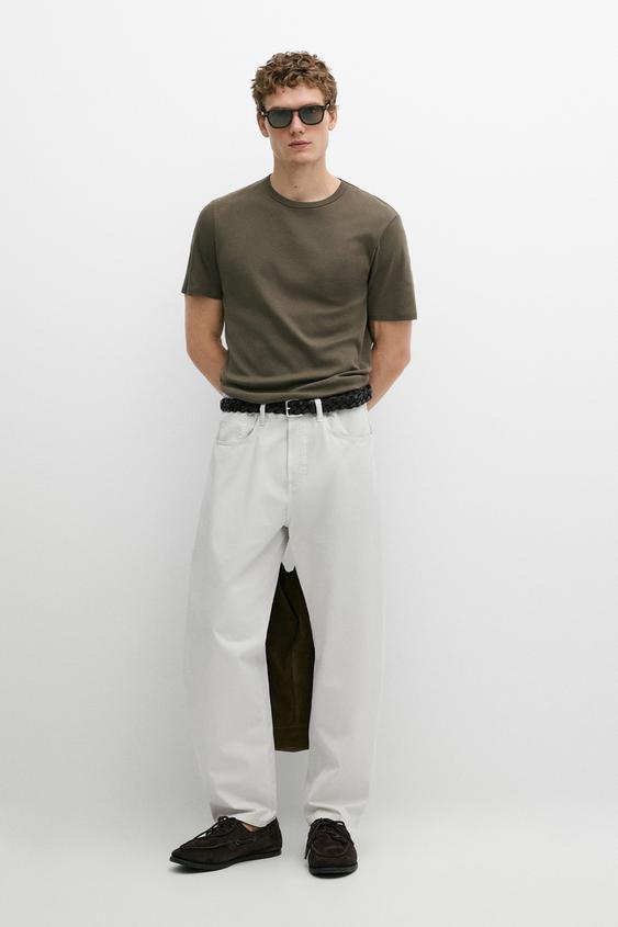 Zara 100% cotton short-sleeve T-shirt - Khaki - Image 0