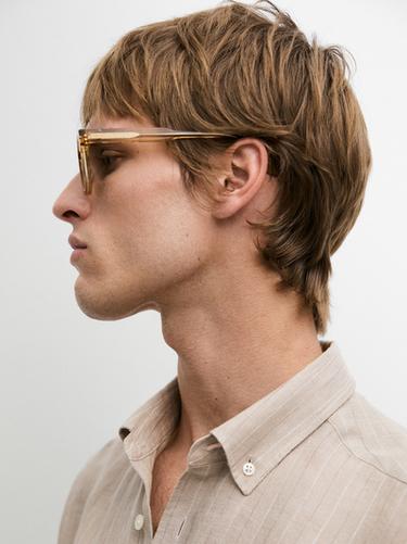 Camisa rayas 100% lino - Tostado de Zara