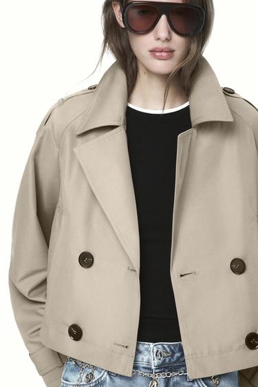 DOUBLE-BREASTED SHORT TRENCH COAT - camel by Zara - Image 1