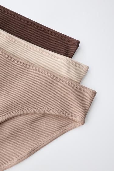 Zara 8-14 YEARS / THREE-PACK STRIPED AND FLORAL BRIEFS - taupe brown
