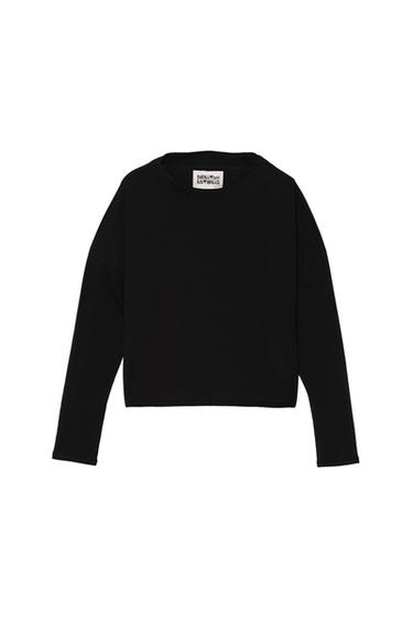 CAMISETA CROPPED FIT MANGA LARGA - Negro de Zara