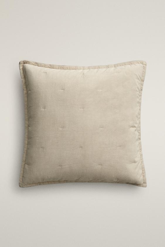 Zara QUILTED PERCALE THROW PILLOW COVER WITH DOTS - Beige - Image 0