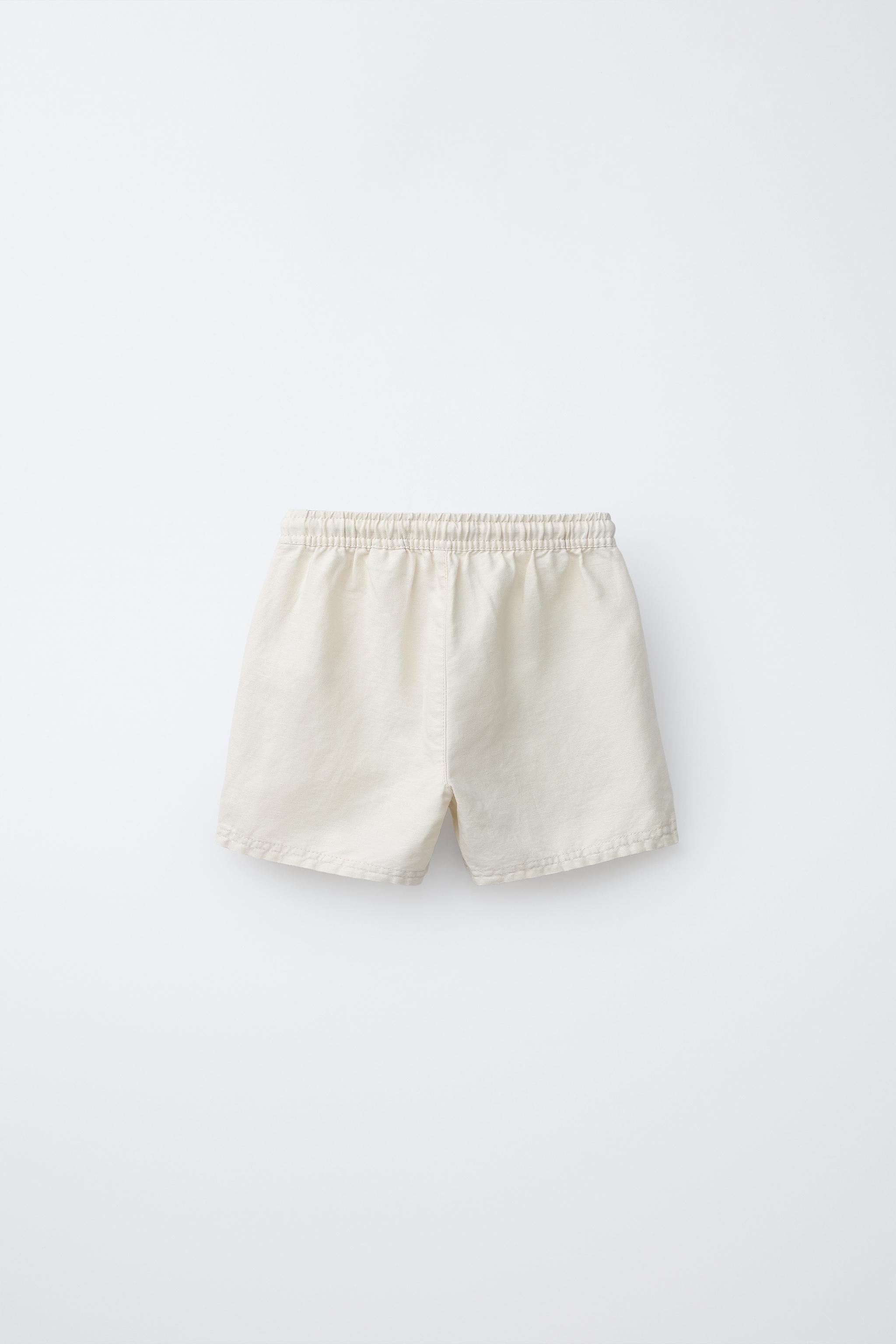 COTTON AND LINEN SHORTS — Ecru