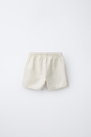 COTTON AND LINEN BLEND SHORTS — Ecru 2