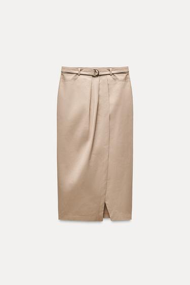 PLEATED CROSSOVER MIDI SKIRT - camel by Zara