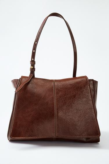 Zara LEATHER MINI SHOPPER WITH DOUBLE POCKET - Brown