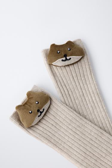 CHAUSSETTES HAUTES CÔTELÉES ANIMAL - Écru de Zara - Image 2