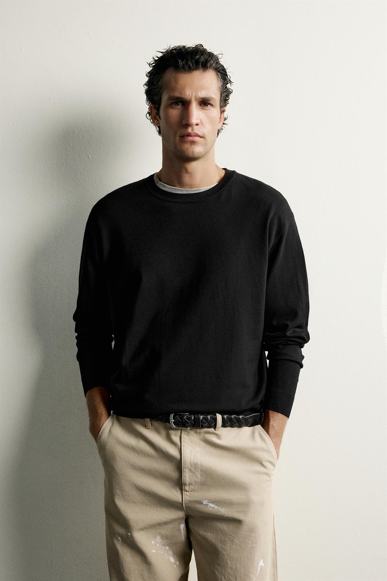 BASIC REGULAR FIT SWEATER — Black