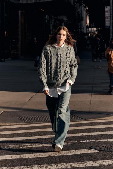 CABLE-KNIT SWEATER - Grey marl by Zara - Image 0