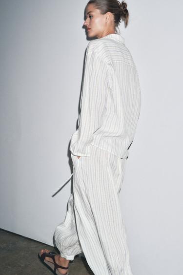 Zara ZW COLLECTION STRIPED LINEN PAJAMA SHIRT - striped
