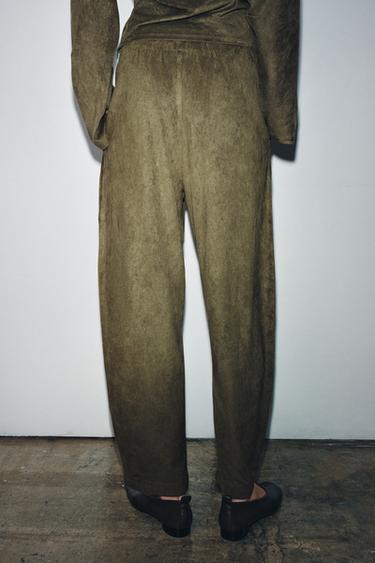 FAUX SUEDE BALLOON TROUSERS - Khaki by Zara - Image 2