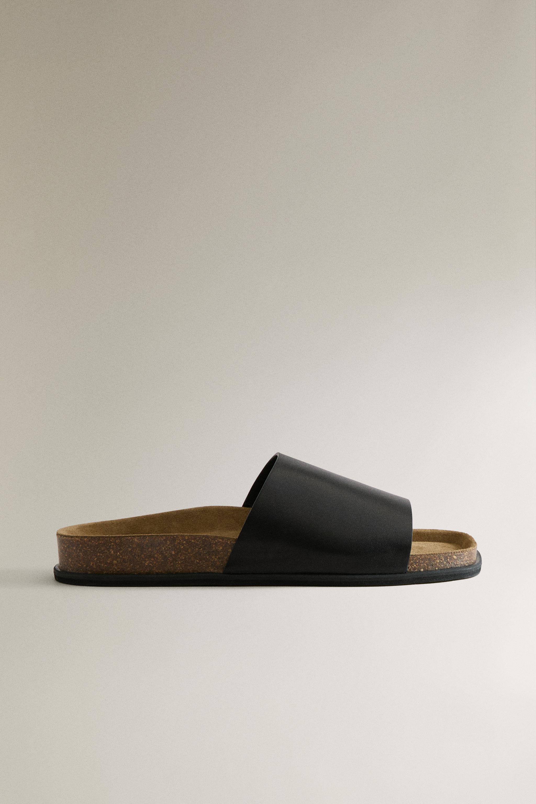 LEATHER SLIDERS WITH SQUARE TOE — Black