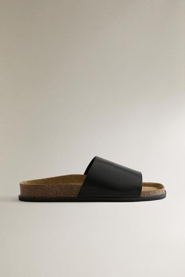 PANTOUFLES À BOUT OUVERT EN CUIR À BOUT CARRÉ - Noir de Zara - Image 0