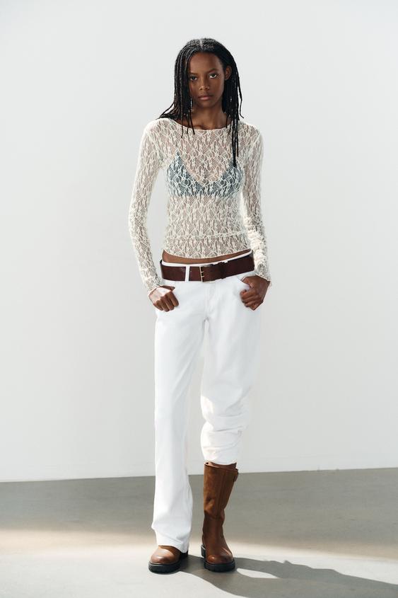 LACE LONG SLEEVE TOP - Ecru de Zara - Imagen 0