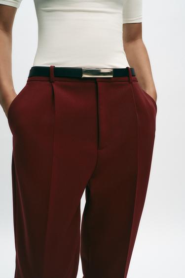 PANTALON DROIT TAILLE HAUTE Grenat ZARA France