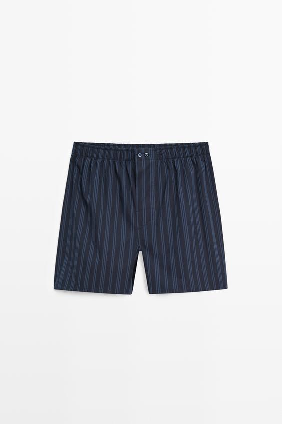 Zara 100% cotton striped boxers - Navy blue - Image 0