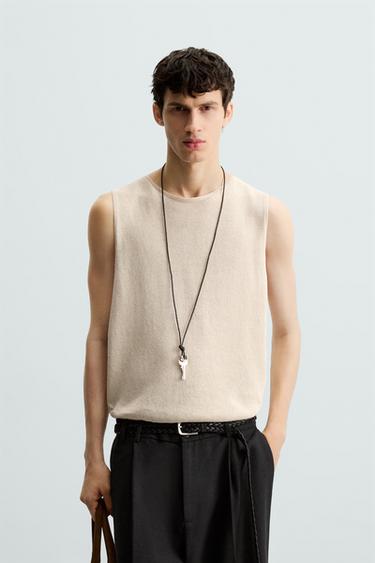 RELAXED FIT KNIT TANK TOP - Light beige by Zara