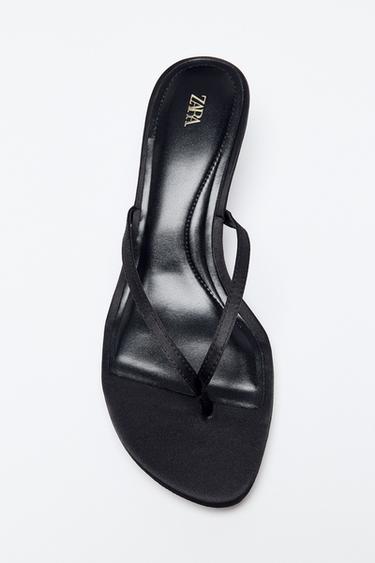 SATIN KITTEN HEEL SANDALS - Black by Zara